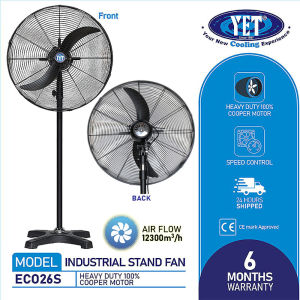 YET Eco 26S Heavy Duty 26" 26Inch Powerful Industrial Stand Fan with 12300m3/h Air Flow 180W Power