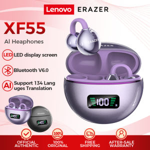 Lenovo ERAZER XF55 AI Translator Earbud Ear Clip Earphone Bluetooth 6.0 Al Smart Real-Time Translation Bluetooth Earphone With LED Display Sport Headset HiFi Stereo Wireless Earbuds