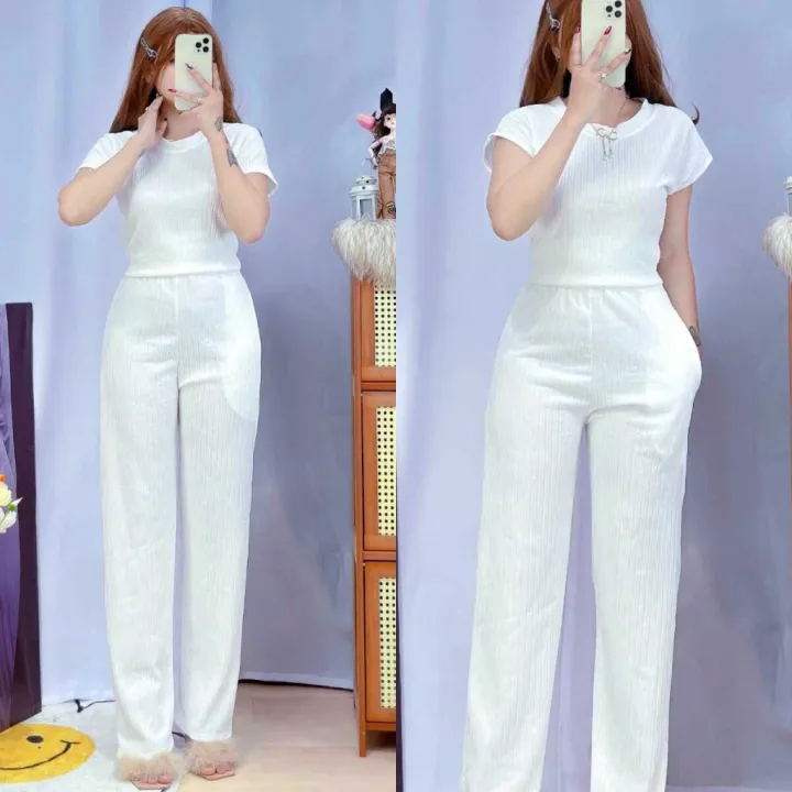 D&C%20Plain%20Basic%20Round%20Neck%20Top%20Continues%20Terno%20Pants%20Coords%20Set%20Trendy%20Women%20Casual%20-%20Image%204