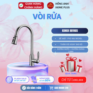 Vòi rửa bát Konox KN1905 inox nóng lạnh đầu kéo xoay 360 độ mạ PVD Nickel