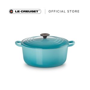 Le Creuset Cast Iron Round French Oven 26cm Classic Black Knob Sand Interior