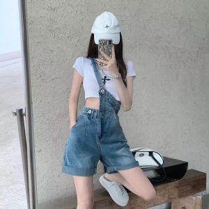 Lucky stars 🎈กางเกงยีนส์สายเอี๊ยมขาสี่ส่วนเอวสูง ขากระบอกใหญ่ วินเทจ ทรงสวย ใส่ได้3แบบ รุ่นใหม่พร้อมส่งค่ะ