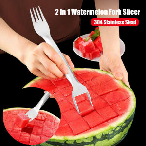 【การจัดส่งท้องถิ่น】2 In 1แตงโมส้อมเครื่องตัดเครื่องตัดอเนกประสงค์สแตนเลสครัวผลไม้เครื่องมือตัดปฏิบัติบนโต๊ะอาหาร