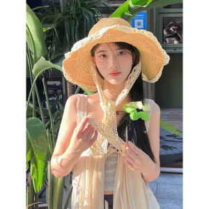 Mũ Cói Đi Biển Vành Rộng Kèm Ren Cho Nữ TS