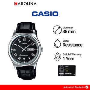 Jam Tangan Pria Casio General MTP-V006L-1B Quartz Watch Black Dial Leather Strap
