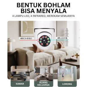 CCTV Lampu PTZ Bohlam E27 8MP Kamera CCTV 1080P HD V380 Pro IP Camera Wifi Night Vision Motion Tracking