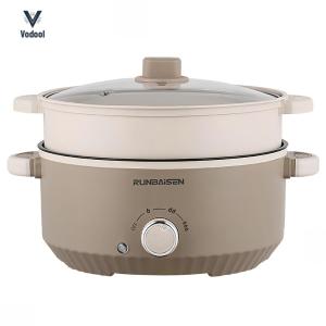 Double-Layer Electric Cooking Ramen Cooker Non-Stick Coating Travel Electric Skillet with Steamer 4.5L Capacity for Steak Fried Rice Soup [Vodool Shophouse]