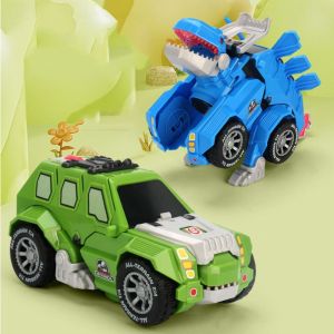 TANFU Plastic Dinosaur Deformation Car Toys Light with Sound Electric Transformer Dinosaur Car Ornament Simulation Automatic Transform Robot Model Kids Toddlers
