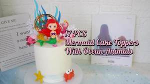 17 PCS Mermaid Cake Toppers Ocean Animals Under the Sea Cake Decorations with Ariel Model for Mermaid Under the Sea Theme Baby Shower Birthday Party Supplies (style 1)