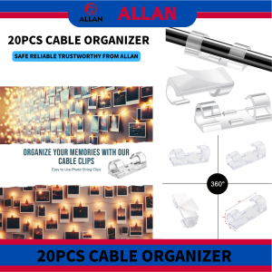 ALLAN 20pcs Cable Clips Finisher Wire Clamp Sticky Clear Clip Management Organizer Drop Wire Holder for TV PC Cable Desktop Home Office