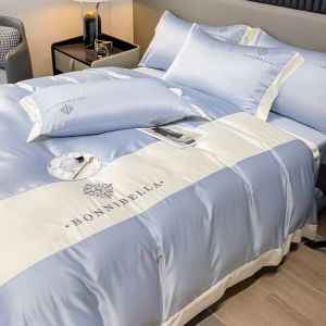 Bedding four-piece set of 140 Tencel four-piece set double-sided ice silk quilt cover high-end embroidered retro bed sheet quilt cover four-piece set (bed sheet * 1 quilt cover * 1 pillowcase * 2)
