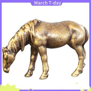 March รูปปั้นม้าทำจากทองเหลืองโบราณหางยาวขนาดเล็กเครื่องประดับฮวงจุ้ยจักรราศีทองแดงรูปสัตว์ขนาดเล็กงานฝีมือตกแต่งเดสก์ท็อป