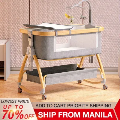 SAINTVILLA Multifunctional Folding Crib Portable Baby Bed with Duyan Rocking Function & Newborn Bed Set Compact Travel Bassinet for Infants