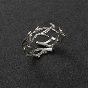 Minwen Vintage Goth Thorns Couple Rings For Men Women Irregularity Opening Vine Punk Ring Party Jewelry Gifts Accessories