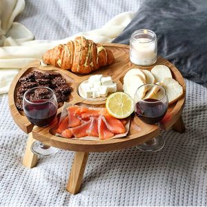 【wuxih】[Dalam stok] penghantaran percuma ✿windsing✿ meja berkelah lipat dengan pemegang kaca wain mudah alih kreatif 2 dalam 1 rak kaca wain & hidangan Compartmental untuk keju dan buah untuk luar