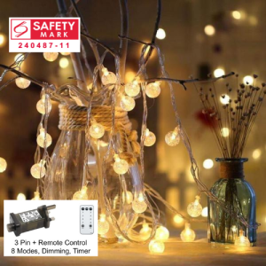 STARZ - SG SAFETY MARK 31V 10 Meter 100 Crystal Ball Led Splash Proof Decoration Led Fairy String Lights Warm Christmas Tree Decorative Lighting
