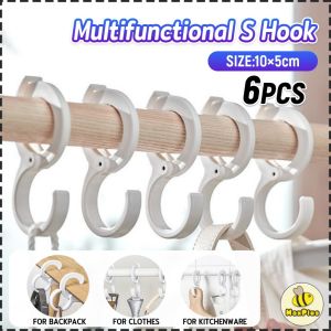 MaxPlus【Ready in Stock】 6Pcs Multifunctional S-type Hanging Hook Plastic Hook for Kitchen/Bathroom/Toilet