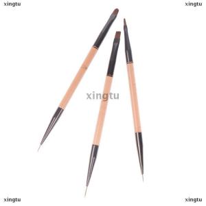 [COD] xingtu 3Pcs Double Ended 7 9 11mm Liner Painting Brush Nail Art Flat Round Drawing Flowers DIY Petal Pen Tools