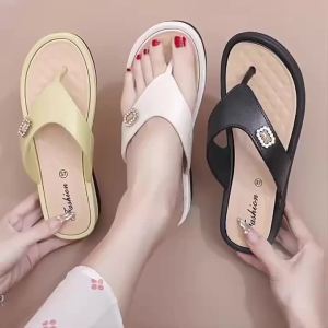 [Free Shipping] Solid Color High-Heeled Flip-Flops For Women Suitable For Indoor And Outdoor Use With Soft Soles And Wear-Resistant Design
