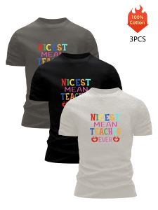 3 Pack Printed T-Shirt Mens 100% Cotton Graphic Tees Funny Summer Blouse Casual Breathable Cool Luxury High Quality Clothing