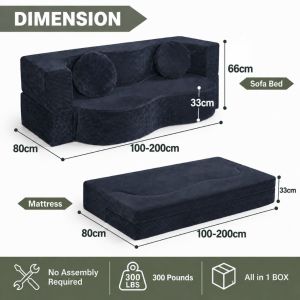 BenboFurniture Foldable Convertible Compressed Sofa Bed 200cm For Small Apartment Living Room Space Saving Guest Bed Comfortable Washable Cover Easy To Set Up Multi Functional Sofa Chair Mattress Home Furniture