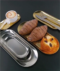 Stainless Steel Oval Storage Tray Dinner Plates Nordic Style Gold Silver Dessert Dining Plate Household Western Steak Dinnerware [Elegant Residence]