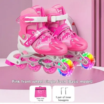 Beige Roller Skates Adjustable Double Row Skate Roller 4 wheel Roller Skate For Kids/Adult