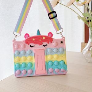 Casing Samsung Tab A8 10.5 inch 2022 Soft Case Kid Unicorn Cute Cover Standing Strap Handle Kesing Sarung Anak