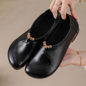 BIZOT Genuine Leather Ballet Flats Shoes Women Vintage Luxury High Quality Loafers Womens Casual Elegant Ladies Wide Shoes