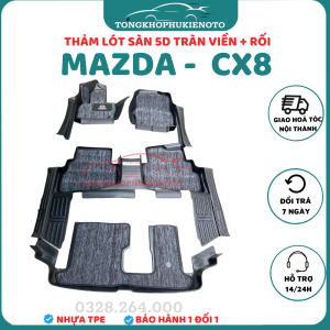 Thảm lót sàn NHỰA đúc TPE 5D xe MAZDA CX 8/CX8 2018-2025 Mẫu Tràn viền bậc cửa - MẪU BẬC DÀI - 1 bộ 4 tấm - dễ vệ sinh