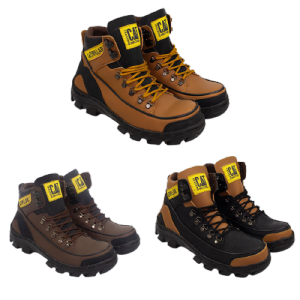 Sepatu Caterpillar Hitam Boots Safety Pria Ujung Besi Kerja Lapangan Kulit Murah Keren Terbaru 2023