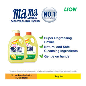 Mama Lemon Natural Lemon Fragrance Dishwashing Liquid with Refill Pack - 2x1L