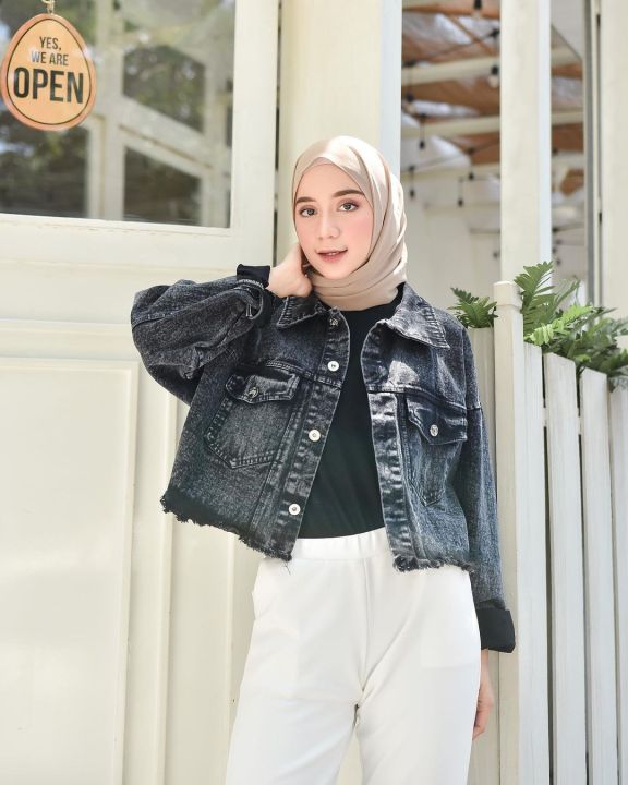 ootd jaket crop style jaket jeans oversize