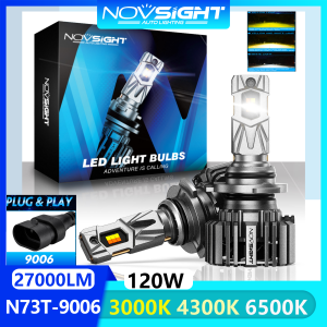 Tricolor Light Novsight N73T LED Lights for Car 9006 HB4 LED Headlight Bulb Kit High Beam Low Beam Fog Light 3000K 4300K 6500K 120W 27000LM Plug&Play 2Pcs 1 Year Warranty Free Shipping