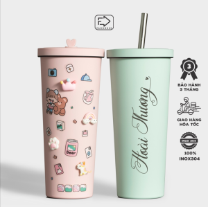Ly giữ nhiệt Pastel khắc tên giữ nhiệt cao cấp 800ml inox 304 bình nước Fan House khắc tên tặng sticker ống hút