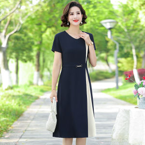 👗👗 Middle-Aged Mom Summer Clothes Fashionable Dress Waist Slimming 2023 New Middle-Aged And Elderly Womens Clothing Summer Chiffon Skirt