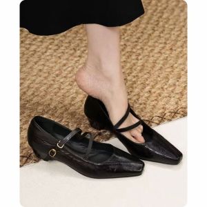 Free Shipping Chunky-Heeled Square-Toe Elegant Flats For Women 2026 Autumn New Collection Retro Work Shoes Versatile Footwear