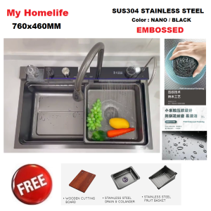 ITTO IT-MTK7646EB SUS304 STAINLESS STEEL MULTIPURPOSE KITCHEN SINK WITH ACCESSORIES / EMBOSSED TECHNOLOGY / NANO/ BLACK