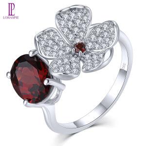 Lohaspie Jewelry Genuine 2.15 Carats Solid Sterling Silver 925 Ring Original Natural Garnet Ring Birthstone Ring For Women 925 Silver Ring Women Original 925 Silver Jewelry
