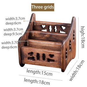 Desk Remote Control Wooden Stand With 4 Compartments Living Room TV Media Organizer