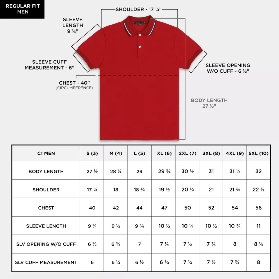 Collezione polo on sale shirt size chart