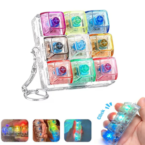 HLINKEY Stress Relief Keyboard Keychain 4/5/9 Keys Fidget Toy Creative Keycap Button Clicker Light Up Decompression Gift