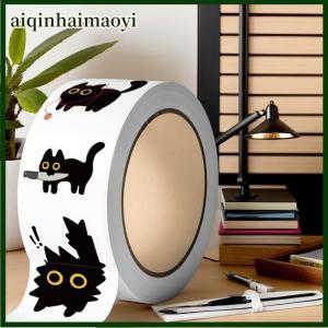aiqinhaimaoyi 500Pcs Roll Cute Black Cat Stickers Creative DIY Graffiti Stickers Phone Water Bottle Luggage Decals Children Reward Decor Stickers