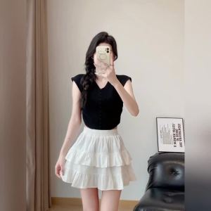 AMMIN กระโปรงผ้าฝ้าย Peplum สไตล์ฝรั่งเศสสำหรับฤดูร้อน2024สำหรับเวอร์ชันผู้หญิงเกาหลีกระโปรงสวยหรูป้องกันการลื่นทรงเอ