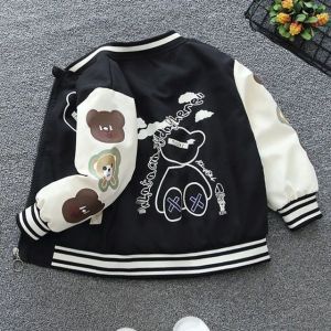 Jaket Varsity Baseball Jaket Anak Cewek Cowok Beresleting Hoodie Korean Style Bahan Fleece Jaket DUA BERUANG Sweater Anak Baju Lengan Panjang Anak HITAM PINK S M L XL 2XL