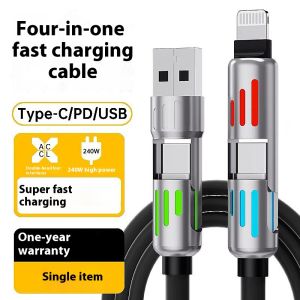 สายชาร์จเร็ว240W พร้อมสมาร์ทโฟนสายข้อมูลสำหรับไฟ RGB สี่ฟังก์ชันในหนึ่งเดียว