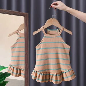 Váy Hai Dây Cotton Không Tay In Sọc Ngọt Ngào Mùa Hè Cho Bé Gái 2-6 Tuổi