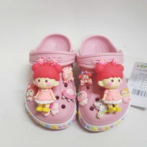 Tặng 12 Sticker-Dép Cross cho bé gái HannaKids Sục Cros Baya trẻ em Giày Croc Xăng đan màu Hồng viền hoa Sandal xuất dư
