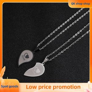 ✨QK shop✨ Couples Jewelry Heart Necklaces Couple Necklace Stainless Steel Engraved Love Pendants Necklace Valentines Day