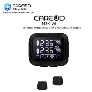 CAREUD M3K-WI Motorcycle Wireless TPMS Tire Pressure Monitoring System Digital LCD with Two Black External Sensors Easy to install